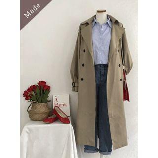 Epaulet Double-breasted Long Trench Coat With Belt