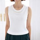 Pearly-neck Sleeveless Knit Top