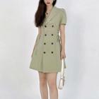 Short-sleeve V-neck Double Breasted Blazer Dress