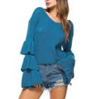 Layered Bell Sleeve V-neck Knit Top