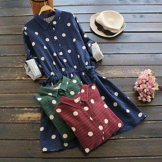 Drawstring-waist Dotted Shirtdress