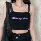 Lettering Cropped Camisole Top Black - One Size