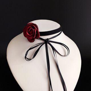 Floral Accent Bow Choker Necklace