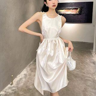Strappy Beaded Satin Midi Dress