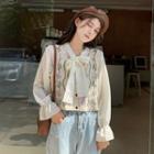 Bell-sleeve Blouse / Floral Print Single-breasted Vest