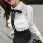 Long-sleeve Lace Bow Accent Shirt