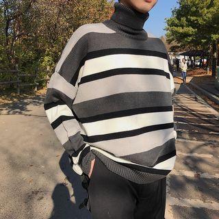 Color-block Stripe Turtleneck Sweater