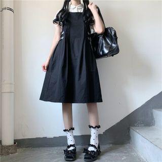 Short-sleeve Dot Print Blouse / Sleeveless Midi Dress