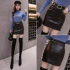 Faux Leather Studded Mini Pencil Skirt