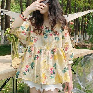 3/4-sleeve Floral Tunic Blouse
