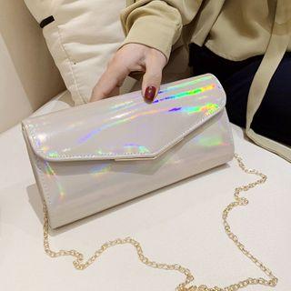 Flap Faux Leather Iridescent Clutch