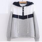 Color Panel Half Button Hoodie Light Gray - One Size