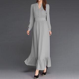 V-neck Long-sleeve Maxi Dress