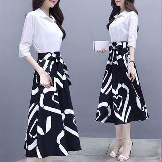 3/4-sleeve Shirt / Short-sleeve Shirt / Print A-line Skirt
