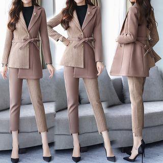 Set: Pattern Panel Asymmetrical Jacket + Cropped Pants