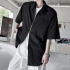 Short Sleeve Embossed Check Zip Shirt