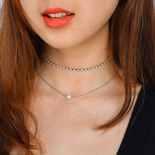 Rhinestone Faux Pearl Layered Necklace