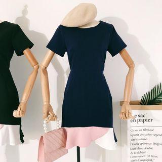 Short-sleeve Color Block Mini A-line Dress