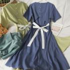 Cutout Ribbon-back Plain Midi Dress