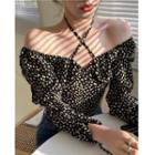Long-sleeve Leopard Halter Blouse