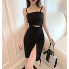 Sleeveless Cutout Front Ruched Dress