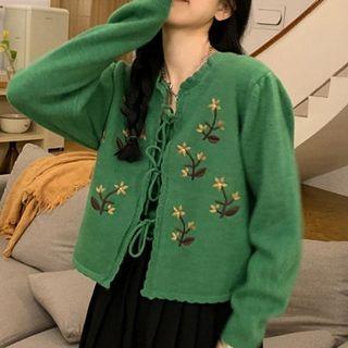 Set: Floral Cardigan + Camisole Top Set - Cardigan - Floral - Green - One Size / Camisole Top - Green - One Size