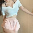Short-sleeve Henley Crop Top / Shorts
