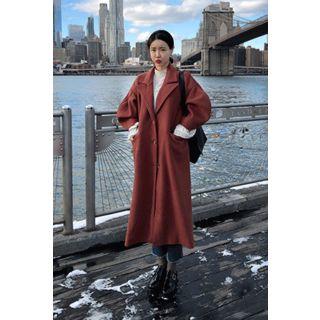 Puff-sleeve Single-breasted Long Coat
