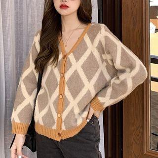 Diamond Pattern Cardigan Coffee - One Size