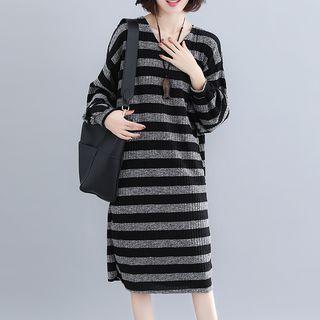 Striped Midi Sweater Dress As Shown In Figure - One Size