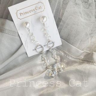 Faux Pearl Rhinestone Dangle Earring 1 Pair - Long - One Size