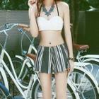 Set: Striped Bikini + Camisole Top + Shorts