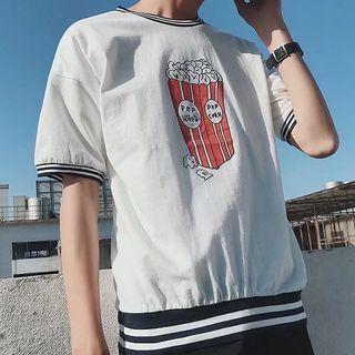 Short-sleeve Contrast Stripe Print Top