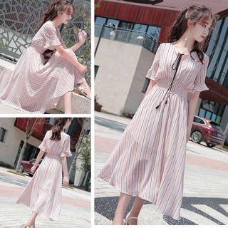 Puff Sleeve Striped Maxi Dress