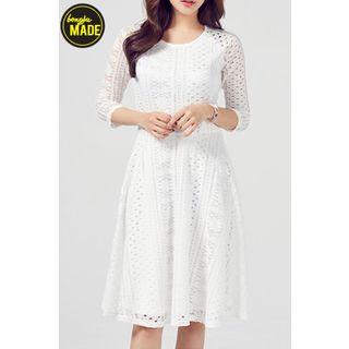 3/4-sleeve Eyelet-lace Dress