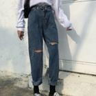 Distressed High-waist Crop Jeans