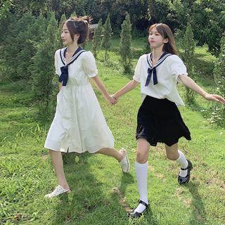 Puff-sleeve Sailor Collar Shirt + Dress + Mini Skirt