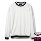 Contrast-trim Round-neck Long-sleeve T-shirt
