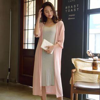3/4-sleeve Open-front Long Jacket