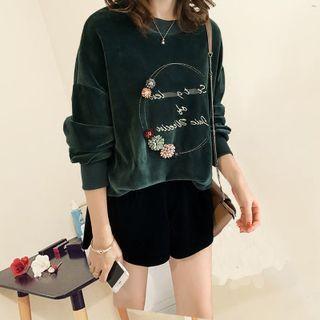 Letter Embroidered Velvet Sweatshirt