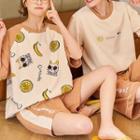 Couple Matching Loungewear Set : Short-sleeve Cat Print Top + Shorts