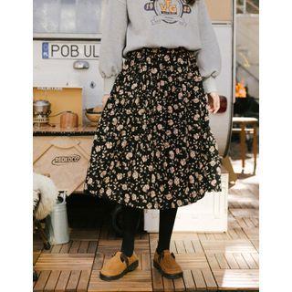Flower Pattern Midi Full Skirt