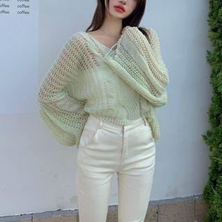 V-neck Cable Knit Oversize Sweater