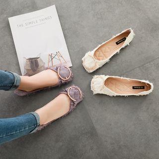 Knit Fabric Buckled Ballet Flats