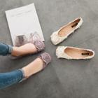 Knit Fabric Buckled Ballet Flats