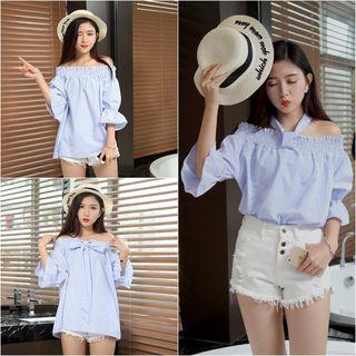 Off-shoulder Bow Elbow-sleeve Blouse