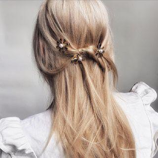 Set Of 3: Flower Faux Pearl Alloy Hair Clip Set Of 3 Pcs - Gold - One Size
