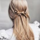 Set Of 3: Flower Faux Pearl Alloy Hair Clip Set Of 3 Pcs - Gold - One Size