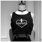 Lettering Crop Tank Top Black - One Size