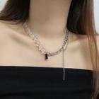 Gemstone Pendant Beaded Chain Necklace Silver - One Size